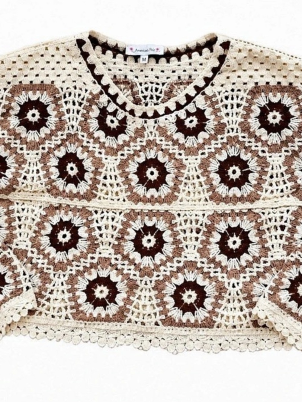American Flirt Y2K Boho Crochet Floral Top Size M
